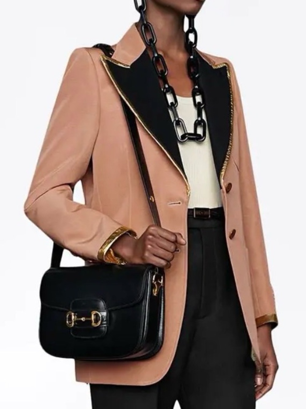 NWT Gucci Faille Gold Leather Detail Viscose Rose Dust Pink Jacket Blazer